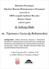 Zaproszenie na wykład  "tajemnice gwiazdy betlejemskiej"