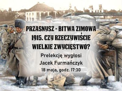 treść plakatu, w tle grafika przedstawiająca żołnierzy na rynku w Przasnyszu