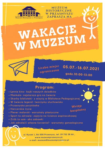 plakat z treścią dotyczącą wakacji w muzeum