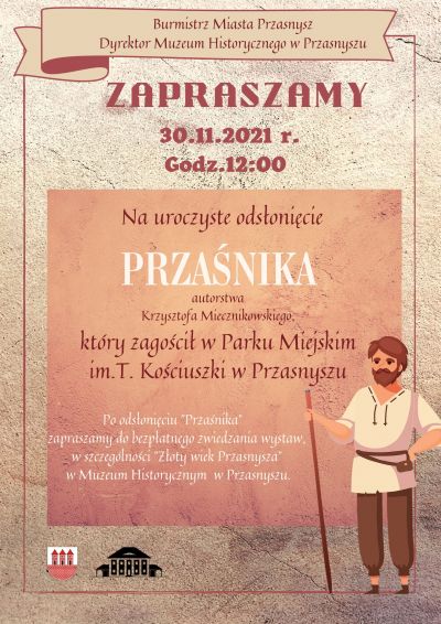 Plakat informujący o uroczystym odsłonięciu rzeźby Przaśnika