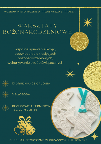 Plakat informujący o warsztatach bożonarodzeniowych