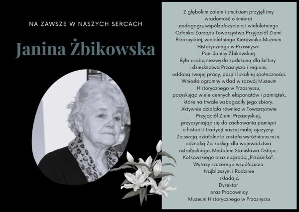 Zmarła Pani Janina Żbikowska