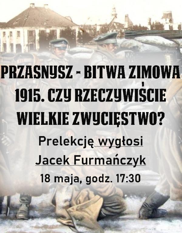 treść plakatu, w tle grafika przedstawiająca żołnierzy na rynku w Przasnyszu