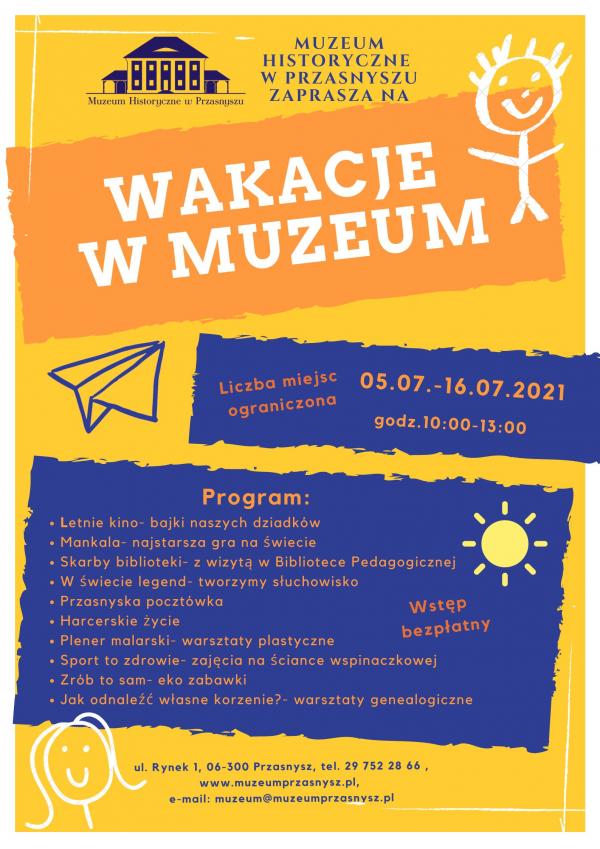 plakat z treścią dotyczącą Wakacji w muzeum