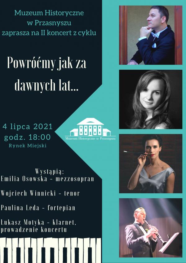 Plakat z informacjami dotyczącymi koncertu oraz fotografiami wykonawców